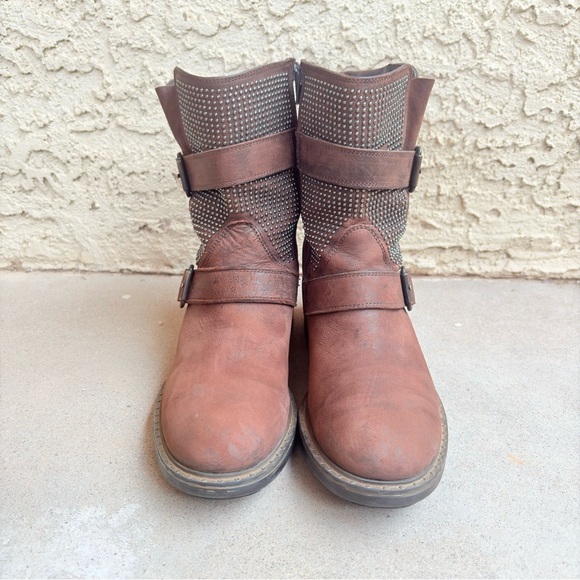 Paul Green Women's Size US 8 UK 5.5 Studded Buckled Brown Leather Moto Boots - Picture 5 of 10